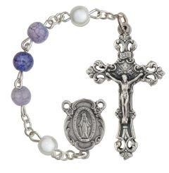 Amethyst Marble Glass and Pearl Rosary