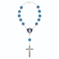 Blue Miraculous Medals Auto Rosary