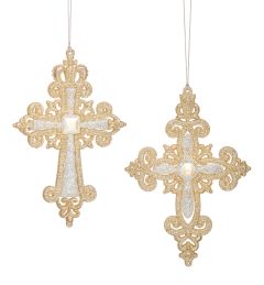 Gold and Pearl Glitter Cross Ornaments