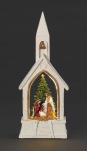 Lighted Church with Holy Family