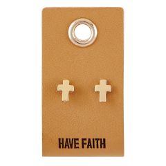 Leather Tagged Cross Earrings