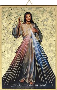 Gold Foil Mosaic Plaque of Divine Mercy