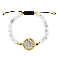 Turquoise Two-Tone St. Benedict Medal Bracelet