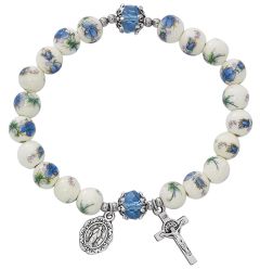 Miraculous Medal Blue Ceramic Stretch Bracelet